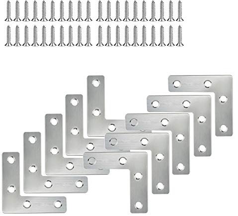 XFentech Équerres d'angle en Acier Inoxydable 5/10 Pièces - Support de Fixation Meubles Plate Réparation Plaques Connecteur en Forme de L avec Vis, 50*50mm