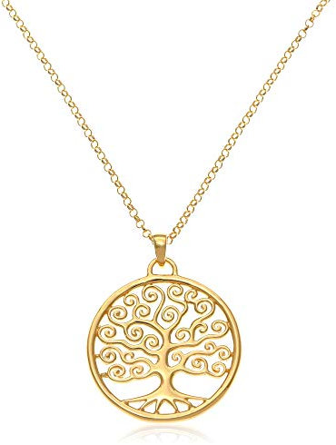 Oobi Doop Halskette mit Lebensbaum-Anhänger aus vergoldetem Sterlingsilber, mit verstellbarer Kette und Geschenkbox