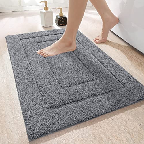 DEXI Badteppich rutschfeste,weicher Badezimmerteppich Wasserabsorbierend Badematte maschinenwaschbar Badvorleger für Dusche,Badewanne und Toilette, Grau, 60 x 90 cm