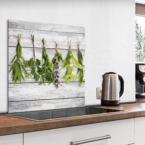 murando Glass Splashback for Kitchen Backsplash Cooker Protector Tempered Glass Decorative Wall Art Panel Heat Resistant Graphic 60x60 cm / 24x24 Herbal Wood Plants j-C-0076-aq-a