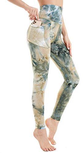 AMYTIS Sport Leggings Damen High Waist Yogahose mit Taschen Lang Sporthose Blickdicht Leggins Fitness Bunt Sportleggins,M Green