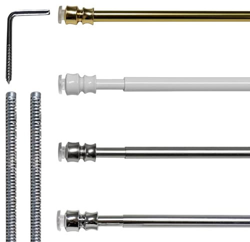 TENDEEVOLUTION Coppia Bacchette per Tende a Vetro in Acciaio Zincato Ø 8 mm, Varie Misure e Colori. Bacchette per Tende A Molla, Bastone a Molla, montaggio senza foro (DA 50 A 70 CM, ACCIAIO SATINATO)