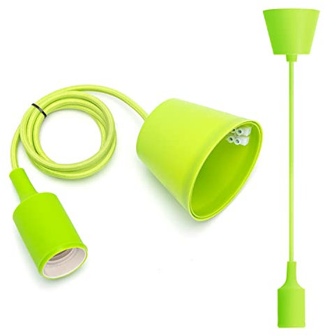 Aigostar E27 Lampenfassung,Pendelleuchte Hängelampe Esstisch Höhenverstellbar,Lampenaufhängung E27 mit 1m Kabel,Pendelleuchte mit Deckenhalterung,Kinderlampe,DIY Dekorative Beleuchtung,Grün