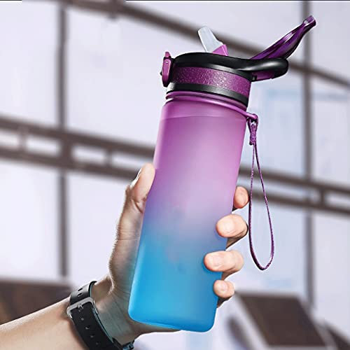 QHLOM Sportflasche mit großer Kapazität mit einem dichtsicheren Flip-Cover umweltfreundlich und BPA -Free Tritans Sportwasserkanne (Color : Gradient Purple-Blue, Größe : 650ml)