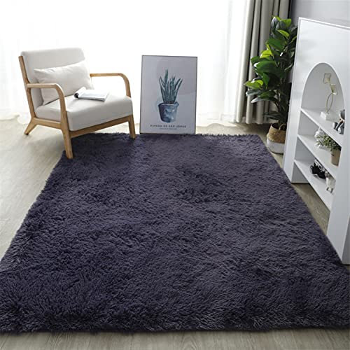 Lifup Teppich Shaggy Anti Rutsch Pflegeleicht, Rechteck Langflor Teppich für Wohnzimmer Schlafzimmer Kinderzimmer Grau Violett 100 x 200 cm