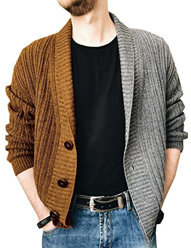 BAIXIAOCHI Herbst Und Winter Herren Zweifarbige NäHte V-Ausschnitt Strickjacke Lose Plus Size Pullover