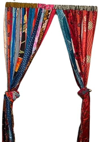 Rajbhoomi Vorhang Indien alt Sari mehrfarbig Türband Dekoration Seide Sari Hippie Boho Recycelte Vorhänge