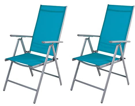 Mojawo 2er Set Gartenstuhl - Hochlehner 7-Fach verstellbar - zusammenklappbar - Klappstuhl - witterungsbeständiges Aluminium - wetterfeste Gartenmöbel - Silber/Petrol
