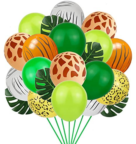Dschungelsafari-Party-Ballons, Bogengirlande-Set, 67 Stück, 30,5 cm, Safari-Tier-Latex-Luftballons, grüner Leoparden-Zebra-Tiger, Hirsch, bedruckter Ballon für Safari-Wald, tropische Themenpartys