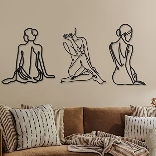 3 Stück Metall-Wandkunst, minimalistisch, abstrakte Frau, Wandkunst, Metall, moderne Linienzeichnung, Wandkunst, Dekoration, weiblich, einzeilig, Wandbehang für Schlafzimmer, Küche, Badezimmer,