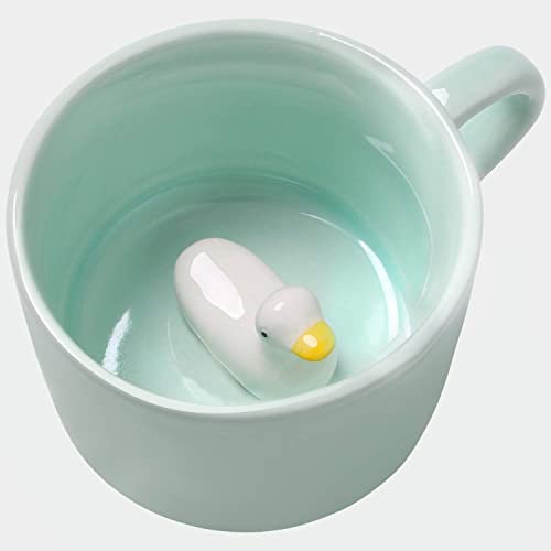 Jeuhoue Duck Ceramic Cup Hidden 3D Animal Inside Mug,8 oz, Lovely Mug for Christmas, Birthday, Valentine's Day Gifts, Surprise Gifts for Friends and Families (Duck 8oz)
