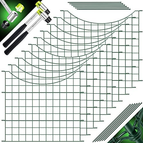 KESSER® Teichzaun Gartenzaun Steckzaun Komplettset Metall 10x Unterbogen Rund Inkl. Handschuhe, 2x Hammer + 12 Befestigungsstäben, Zaun zum stecken für Garten, Gitterzaun Set Freigehege für Tiere