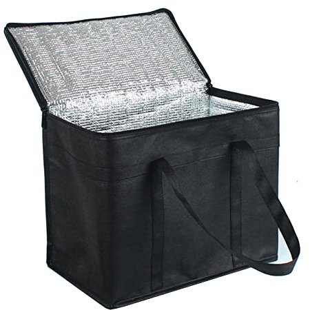 Thermally Insulated Shopping Bags Insulated Food Delivery Bags Black Cool Bags Keep Food Warm Or Cool Insulated Reusable Shopping Bag Grocery Shopping Bag Collapsible And Foldable (S)