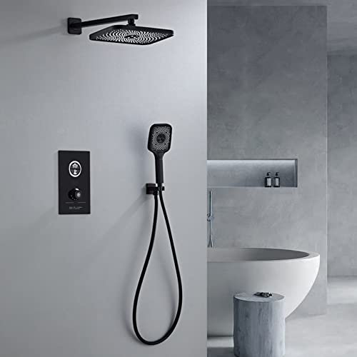 DERBUT Brausethermostat Schwarz Duschsysteme Unterputz Brausebatterie Brausegarnitur Brausekopf mit Schlauch C Bifunktional