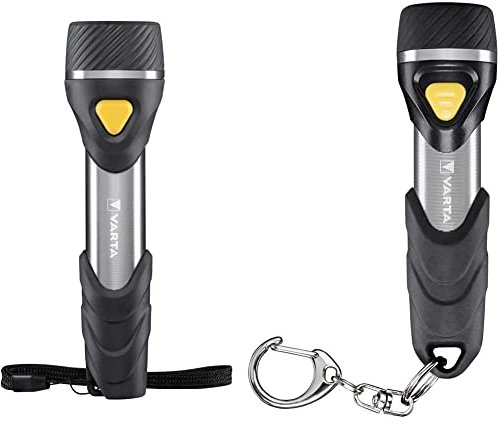 Varta Taschenlampe mit 9 LEDs inkl. 2x AA Batterien, Day Light Multi LED F20 Leuchte, Taschenleuchte mit Anhänger & Taschenlampe LED inkl. 1x AAA Batterien, Day Light Key Chain