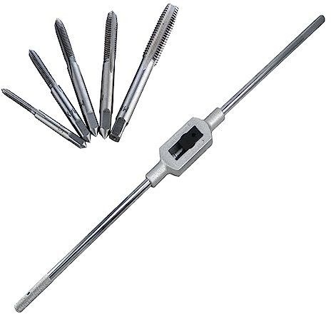 Lot de 6 tarauds à main métriques réglables pour filetage en métal pour bois/aluminium/plastique, M3/M4/M5/M6/M8