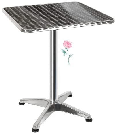 RELOVE Bistrotisch, quadratisch, mit klappbarer Platte, höhenverstellbar, für Innen- und Außenbereich, MDF, Edelstahl, hoch, 2-in-1, aus Aluminium, faltbar (60 x 60 x 70/110 cm (quadratisch))