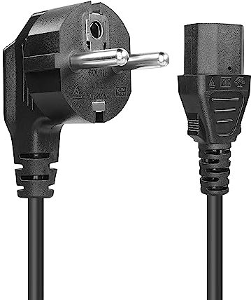 Kaltgerätekabel Netzkabel Schutzkontakt-Stecker ,90° Gewinkelt Typ E+F (CEE 7/7 auf IEC C13 Buchse,Geeignet für PCs, Monitore, Projektoren, Drucker (1 M)