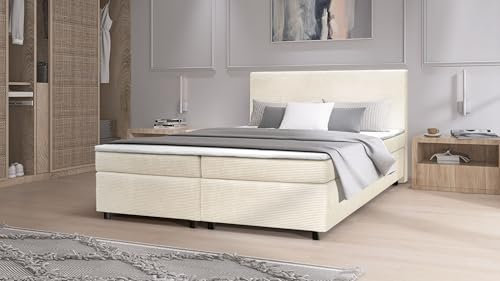 Kuechen-preisbombe Boxspringbett Paxos Cordstoff Beige 180x200 Hotelbett Bonellfederkern Bett