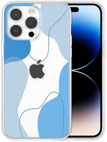 DEFBSC Compatible with iPhone 14 Pro Case, Transparent Color Mix Aesthetic Design Soft TPU Bumper Slim Thin Shock-Absorbing Protective Phone Cover - Blue