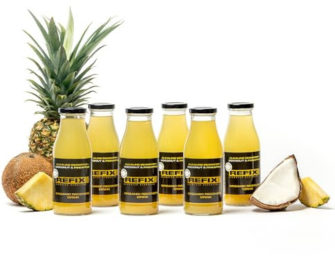 Boisson de Récupération REFIX – Eau de Mer et Eau de Coco, Faible en Calories, Bio, Sans Sucre Ajouté, Végétalienne, Électrolytes et Sels Minéraux Naturels - Coco Ananas - Pack de 6 Bouteilles.