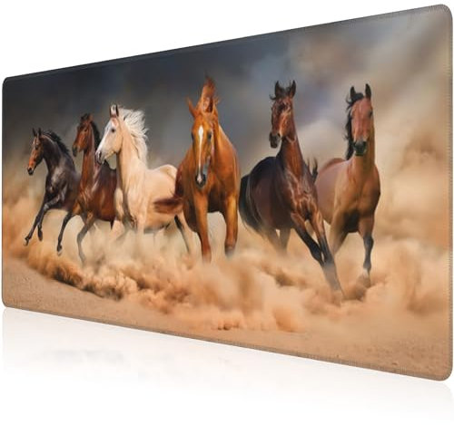 NIYLYNSYN Running Horse Herd Desk Mat,Large Horse Herd in Desert Sand Storm Gaming Keyboard Mouse Pad,Non-Slip Rubber Base Desk Pad Thick Stitched Edges Waterproof Mousepad Mouse Mat 31.5x15.7