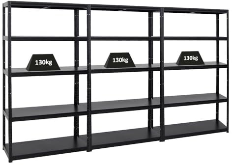 PROREGAL Mega Deal | 3X Schwerlastregal Steel Eagle | HxBxT 180x100x40 cm | Fachlast 130kg | Schwarz | Garagenregal, Lagerregal, Steckregal, Weitspannregal