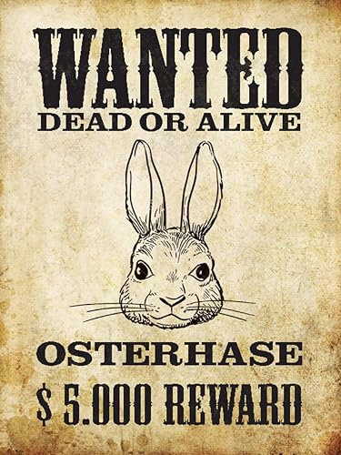 Ontrada Blechschild 30x40cm gewölbt Tiere wanted Osterhase Schild