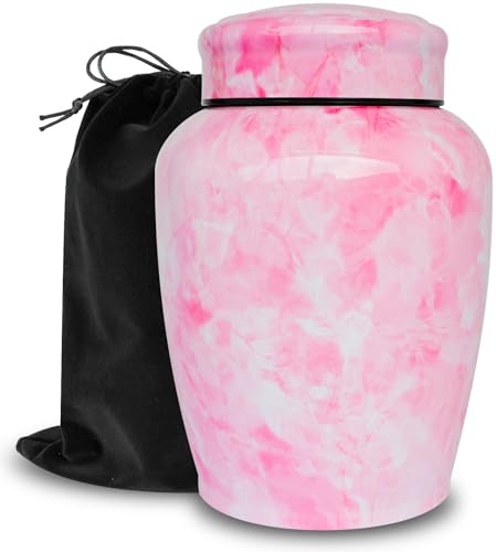 AODIYA Dekorative Urnen für menschliche Asche mit rosa Blumenmarmor-Finish, erwachsene Frauen bis zu 81,6 kg, Edelstahl-Urne für Asche für Frauen, Mutter, Mutter (rosa, groß, Gedenkliebe)