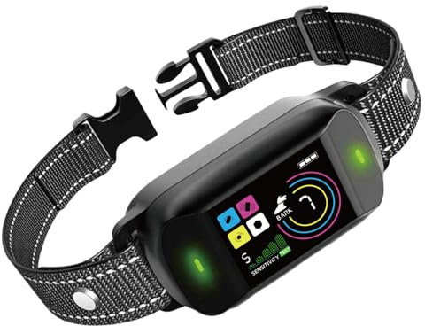 Collier Anti Aboiement Chien,4 Modes avec Vibration et Bip Rechargeable Collier Chien,Étanche IP67, 5 Niveaux de Sensibilité Collier Anti Aboiement pour Chiens de Grande, Moyenne et Petite Taille