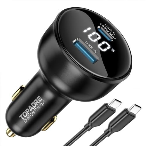 Caricabatteria Auto USB C da 100W, Caricatore Auto PD3.0+QC con Cavo USB C da 100W Accendisigari Ricarica Rapida per Laptop, per MacBook Pro/iPad Pro, per iPhone 15/14 Pro Max, Galaxy S22 ecc.