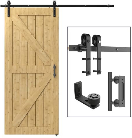 LTIYITL 6FT/183CM Sliding Door Hardware Heavy Duty Barn Door Sliding Kit Full Set Contains Door Handle and Floor Guide