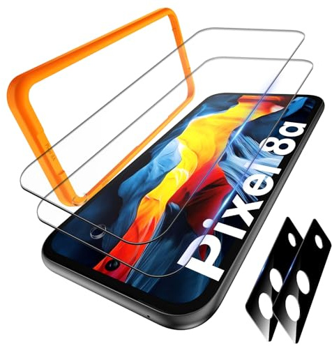 TAURI - Juego de 4 piezas de vidrio templado compatible con Google Pixel 8A, contiene 2 unidades Pixel 8A, vidrio templado, protector de pantalla y 2 piezas de cámara trasera protectora, sin burbujas,