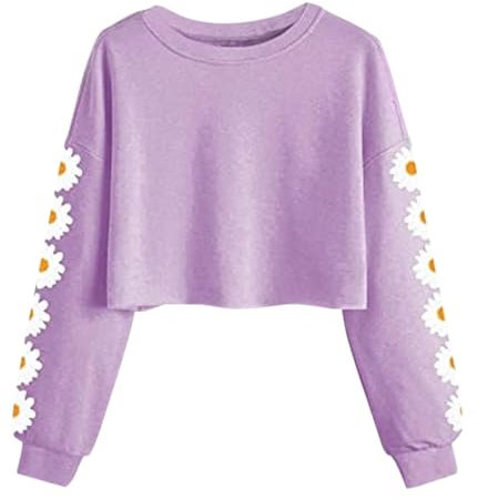 Imily Bela Felpa da ragazza con margherite pinted crop top carino per bambini maglione a maniche lunghe pullover t-shirt vestiti, Viola, 110-120
