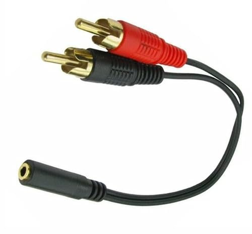Mr. Gadget's Solutions 3.5mm Jack Female Socket to twin Phono RCA (Male) Plugs Adapter Y Splitter Cable Lead with Gold-Plated Black 6 inch