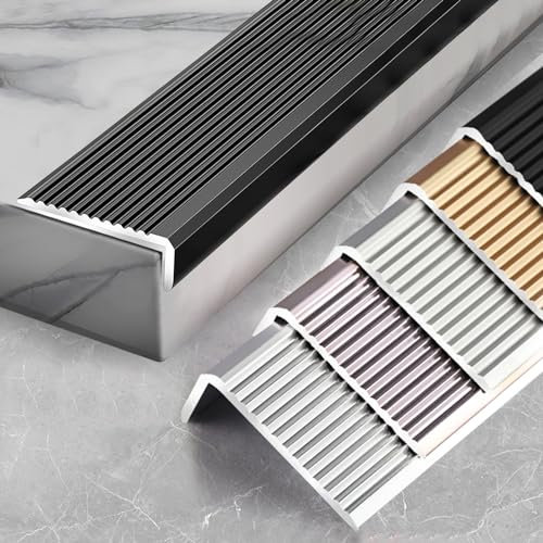 Treppenkantenprofil In L-Form Aus Aluminium 1 Stück，Kantenschutz Stufen Kantenprofil Winkelprofil Mit Riffelung Geriffelt Stufenkantenprofil In 4 Farben Integral ( Color : Nero , Size : 5cmx3cmx90cm )
