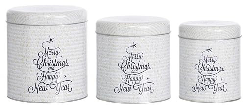 Brandsseller 3er Set Keksdose Zylinderform Weihnachtsdose Plätzchendose Gebäckdose Metall Merry Christmas Happy New Year