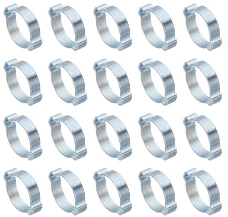 PATIKIL 20 Pcs 25-28mm Collier de Serrage à Double Oreille, Anneaux de Sertissage de Clip Torique en Acier Galvanisé pour Connexions de Raccords Tubes Essence Carburant, Ton Argenté