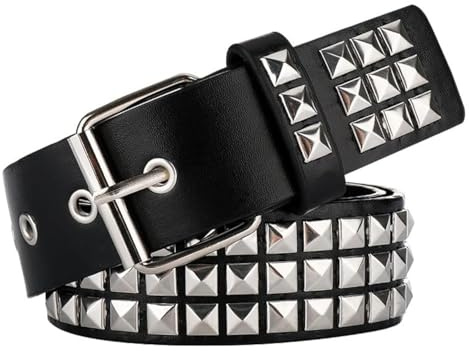 Black Studded Belt Punk Belt Rock Rivet Belts with Bright Pyramid Studded belt for Men/Women (Silver Studded, Fit Pant 31-36 inch)