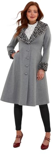 Joe Browns Animal Print Faux Fur Trim Long Coat Manteau, Gris, 36 Femme