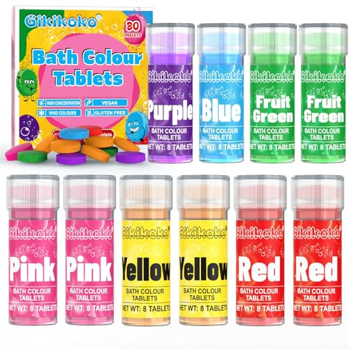 Bombas Baño Niños - 80 Pastillas de Baño Efervescentes con Color, Bomba de Colores para la Bañera, Bombas de Baño Para Combinar y Aprender Colores - 6 Colores