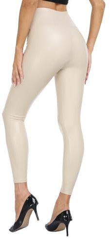 Teemie Damen Kunstleder Leggings Thermo Leder High Waist Stretch Skinny Hose Leggins PU Lederhose Strumpfhosen Sexy Treggins Lederoptik Dünn Gefüttert Kunstleder Winter Weiß S