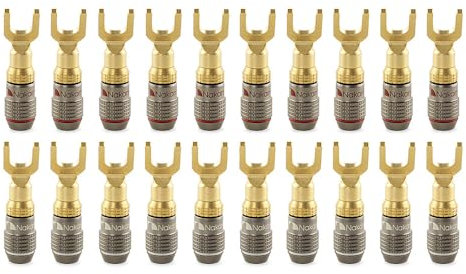Nakamichi FanLock Excel Series 24k placcato oro connettore a forcella spina a banana 10 AWG - 18 AWG calibro 4mm per altoparlanti amplificatore Hi-Fi cavo connettore rapido, 20 pezzi (10 paia)