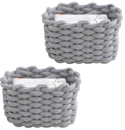 WOKICOR 2 Pcs Aufbewahrungskorb Geflochten Baumwolle Strickkorb, Korb Aufbewahrung, Klein Körbchen Wickeltisch Organizer Dekorative Quadratische Speicher Regalkörbe für Schminke Socken
