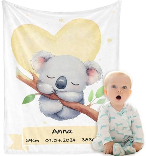 iDIY personalisierte geschenke baby babydecke mit namen - babydecke personalisiert kuscheldecke kinder neugeborenen geschenk, personalisierte geschenke für baby junge mädchen GeburtsInformationen weiß