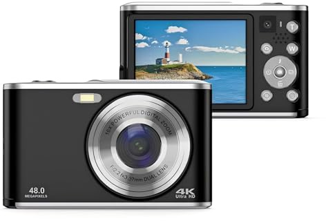 Digitalkamera, HD 1080P-Kinderkamera, Trageband, 48 MP, 2,4-Zoll-IPS-Bildschirm, 16-facher Zoom Anti-Shake, Taschen-Digitalkamera für Reisefotografie-Vlogging, für Kinder, (Black)
