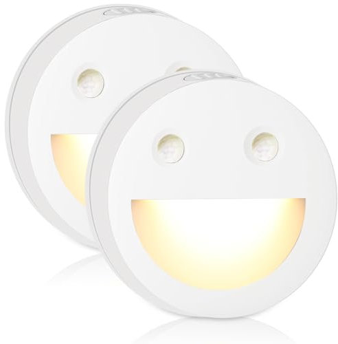 GOMETY Smiley Nachtlicht Mit Bewegungsmelder, Kinder Bewegungslicht, 3*AAA Batteriebetriebene Lampen Mit 4 Modimi, Auto Ein/Aus Sensor Licht, Indoor Treppenbeleuchtung, Für Flur, Bad, Schlafzimmer