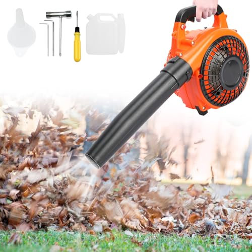 Benzin Laubbläser, 26CC 2-Takt Handheld laubbläser, Laubsauger mit Anti-Vibrations System, Manueller Start 0,75kW, Tragbar Laub Bläser für Terrassen Gärten (Orange)