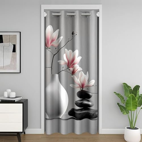 Loussiesd Kinder Zen Spa Türvorhang 86x203cm Blume Blumenmuster Vorhang für Jungen Mädchen Zen Basalt Steine Vorhang für Tür Privatsphäre Yoga Meditation Design Vorhang für Innentür Raumteiler