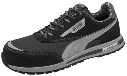 PUMA Safety Rider BLK Low S1PS ESD – atmungsaktiv, metallfrei, rutschfest – Arbeitsschuhe mit Fiberglaskappe - Größe 44 - Unisex Sicherheitsschuhe – schwarz, blau
